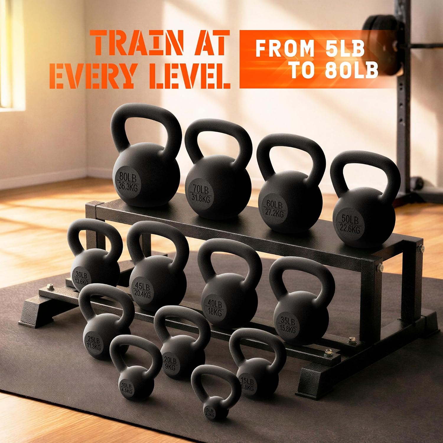 Cast Iron Kettlebell, Strength Training Kettlebells 5-80 Lb (5,10,15,20,25,30,35,40,45,50,60,70,80 Lb) for Full Body