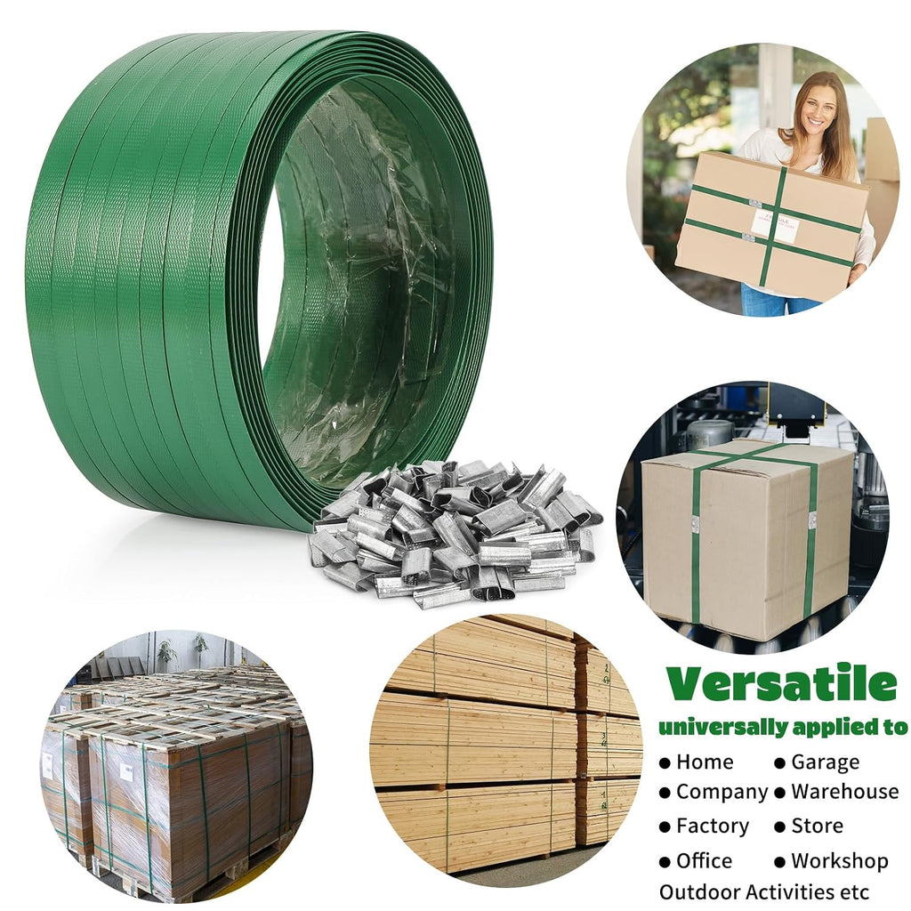 Heavy Duty Packaging Strapping Banding Roll - Green Polyester PET Industrial-Grade, 850' x 5/8" x 0.035" Pallet Strap