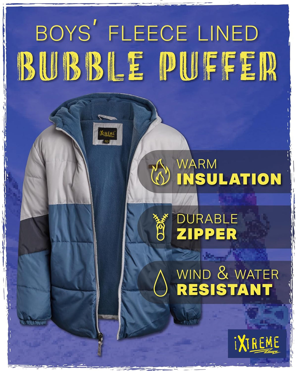 Boys Puffer Jacket Fleece-Lined Winter Coat with Hat | Warm Wind and Water Resistant Outerwear, Soft Cozy Lining for