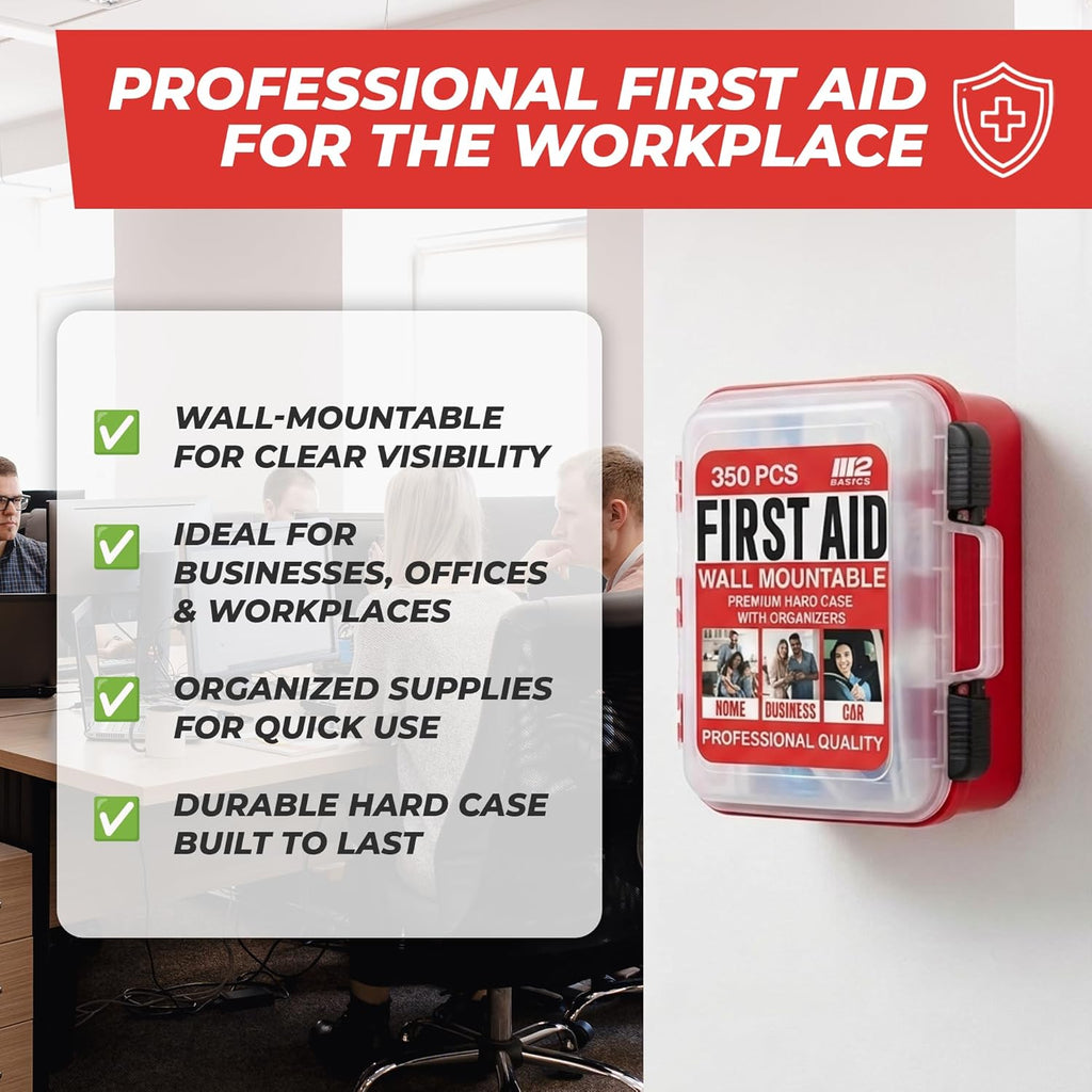 350 Piece Professional Wall-Mount First Aid Kit, Home, Business | Dual-Layer Hard Case, Office, Warehouse, Jobsite