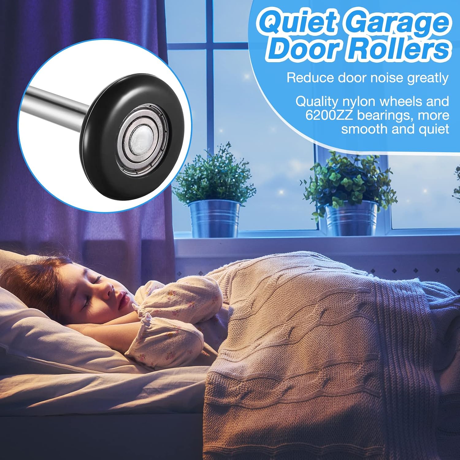 24 Pack Nylon Garage Door Roller 2 Inch Quiet Garage Rollers Bulk 6200z Bearing Replacement Roller 4.7 Inch Stem for