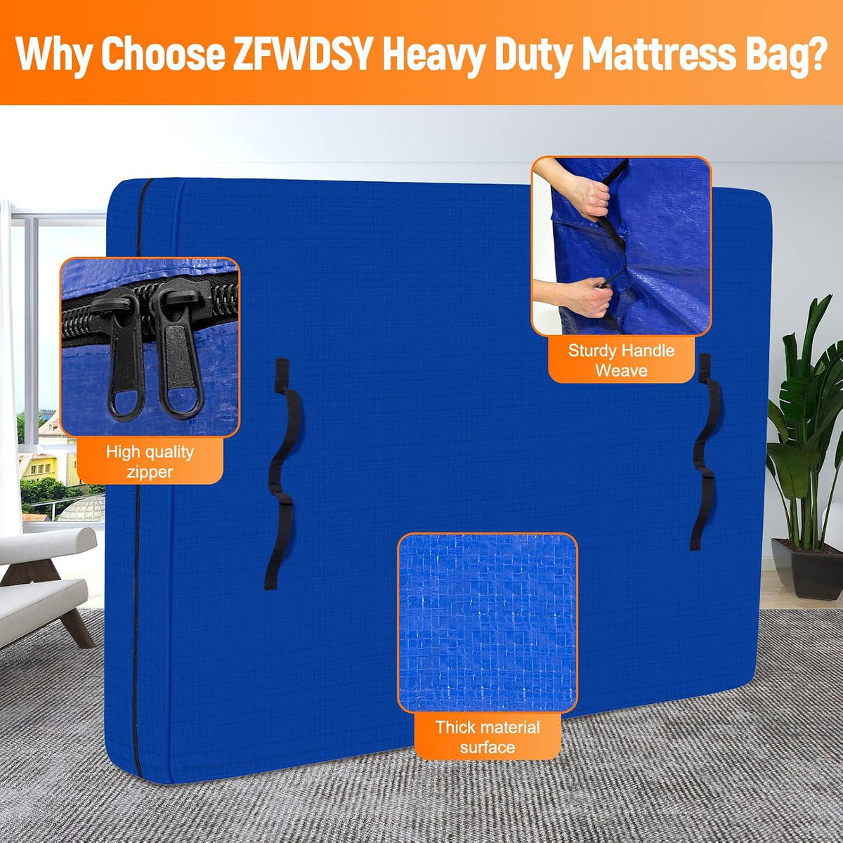 Queen Size Mattress Bags for Moving,Blue Reusable Mattress Cover Storage Bag Moving Supplies with 8 Handles