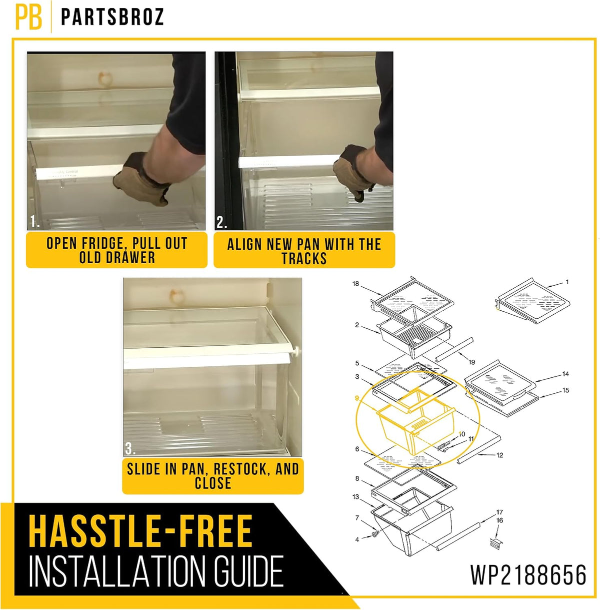Refrigerator Crisper Bin Drawer Pan for Whirlpool WRS342FIAM00