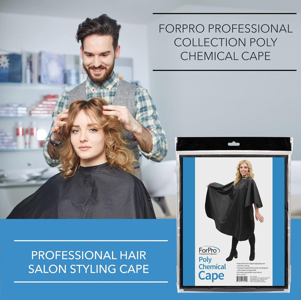 Poly Chemical Cape, Professional Hair Salon Styling Cape with Adjustable Snap Closure, Black, 58" L x 47" W