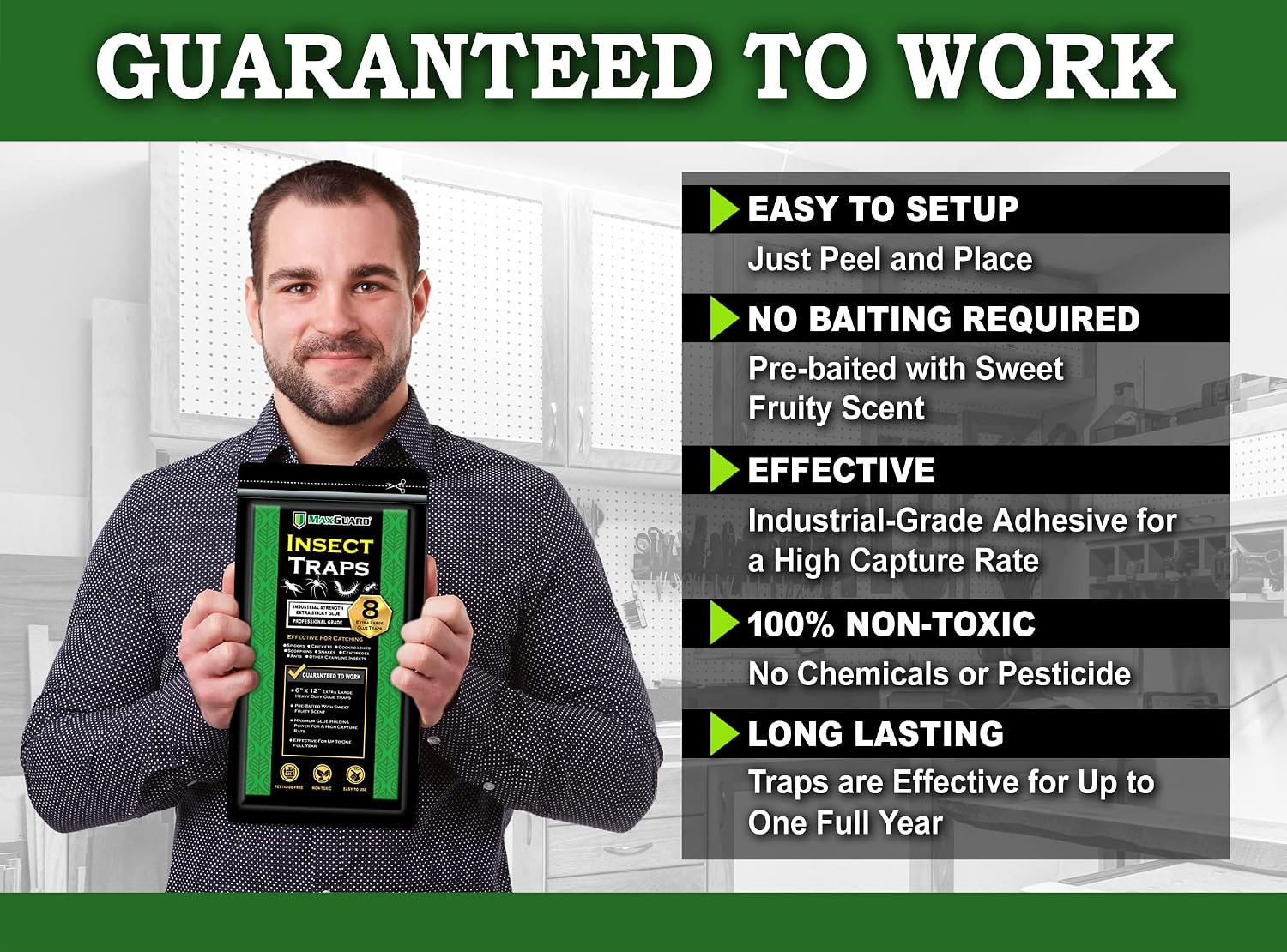 Extra Large Insect Traps (8 Traps) | Non-Toxic Extra Sticky Pre-Baited Glue Board, Trap & Kill Most Crawling Insects