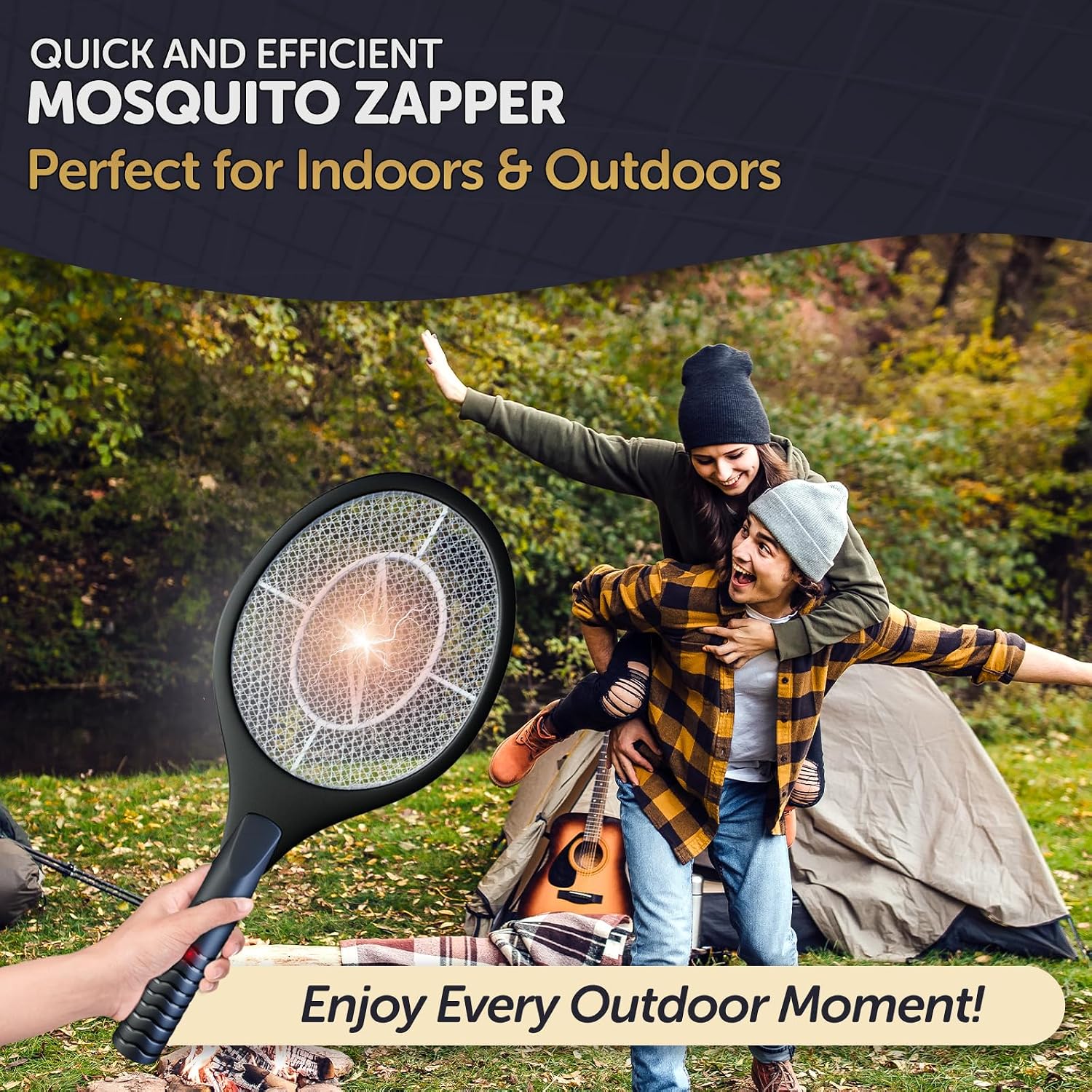 Bug Zapper Racket, Electric Fly Swatter for Mosquitoes, Flies, and Flying Insects, 18 Inch Handheld Battery Powered