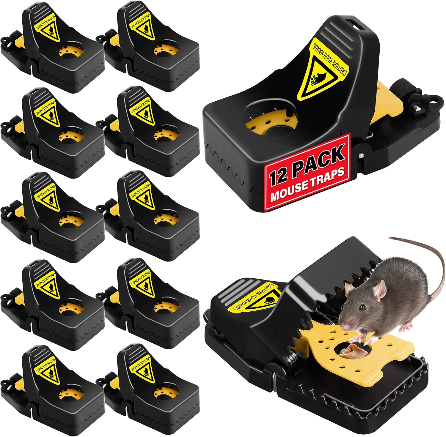 Mouse Traps, 12 Pack Snap Rat Traps, Quick-Set Reusable Sanitary Mice Traps, Rodent Traps Mice Catchers Indoor