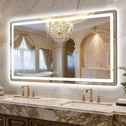 LED Bathroom Mirror, 55"x30" Bathroom Vanity Mirror with Lights | Smart Anti-Fog, Dimmable, 3 Color Modes