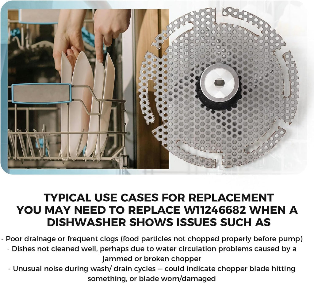 W11246682 Dishwasher Chopper Blade for Whirlpool Maytag KitchenAid Amana Inglis Magic Chef Admiral Roper Kenmore Estate Crosley Replace AP6334140 W10591562 4845465 PD00044813 PS12578961 EAP12578961