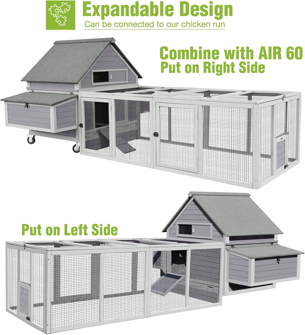 Large Chicken Coop on Wheels Mobile Wooden Hen House Weatherproof Duck Poultry Cage 67.3" L for 6-8 Chickens with 6
