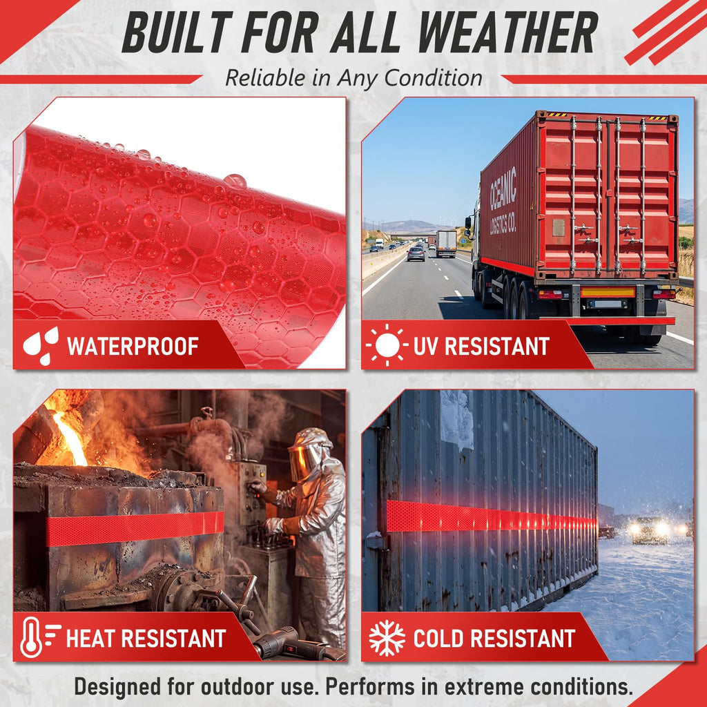 Red Reflective Tape 2 in x 30 ft Self-Adhesive Safety Trailer Tape