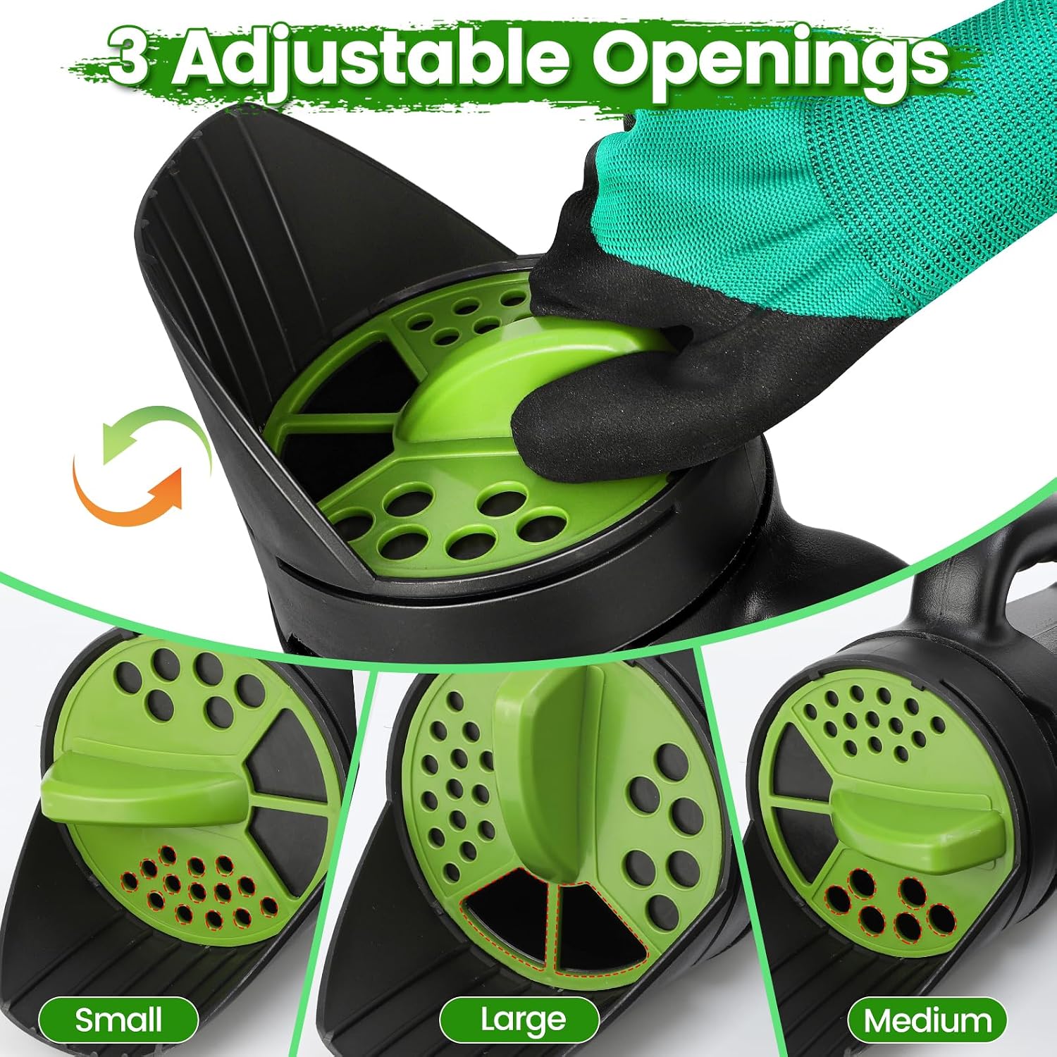 Hand Spreader Shaker, Multiple Adjustable Opening Sizes for All Purpose for Grass Seed, Fertilizer & Earth Food, Snow