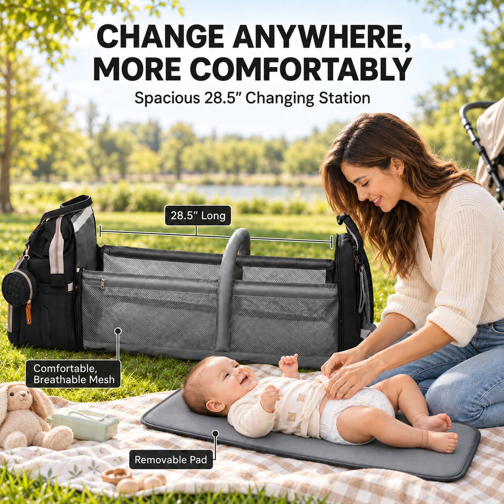 Diaper Bag Backpack with Changing Station, Large Waterproof Travel Baby Bag