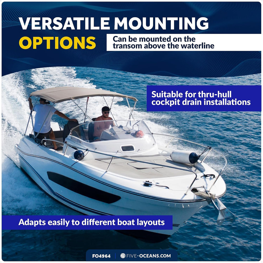 Five Oceans Boat Through Hull with Scupper Valve - Self-Bailing Deck Drain for Pontoon & Boats