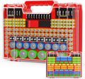 Battery Organizer Box with Tester, Storage Case Holds 260 Batteries, Double Clear Locking Lid for AA AAA C D 9V - Red
