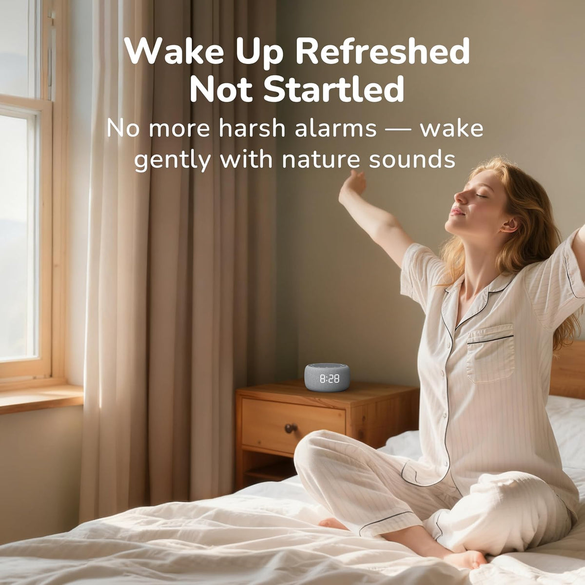 Alarm Clock with Sound Machine for Bedrooms – 2-in-1 White Noise Machine for Sleep, Gentle Wake-Up with Soft Alarm