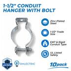 OHLECTRIC 1-1/2 Inch EMT Conduit Hanger with Bolt, Steel, 10 Pack