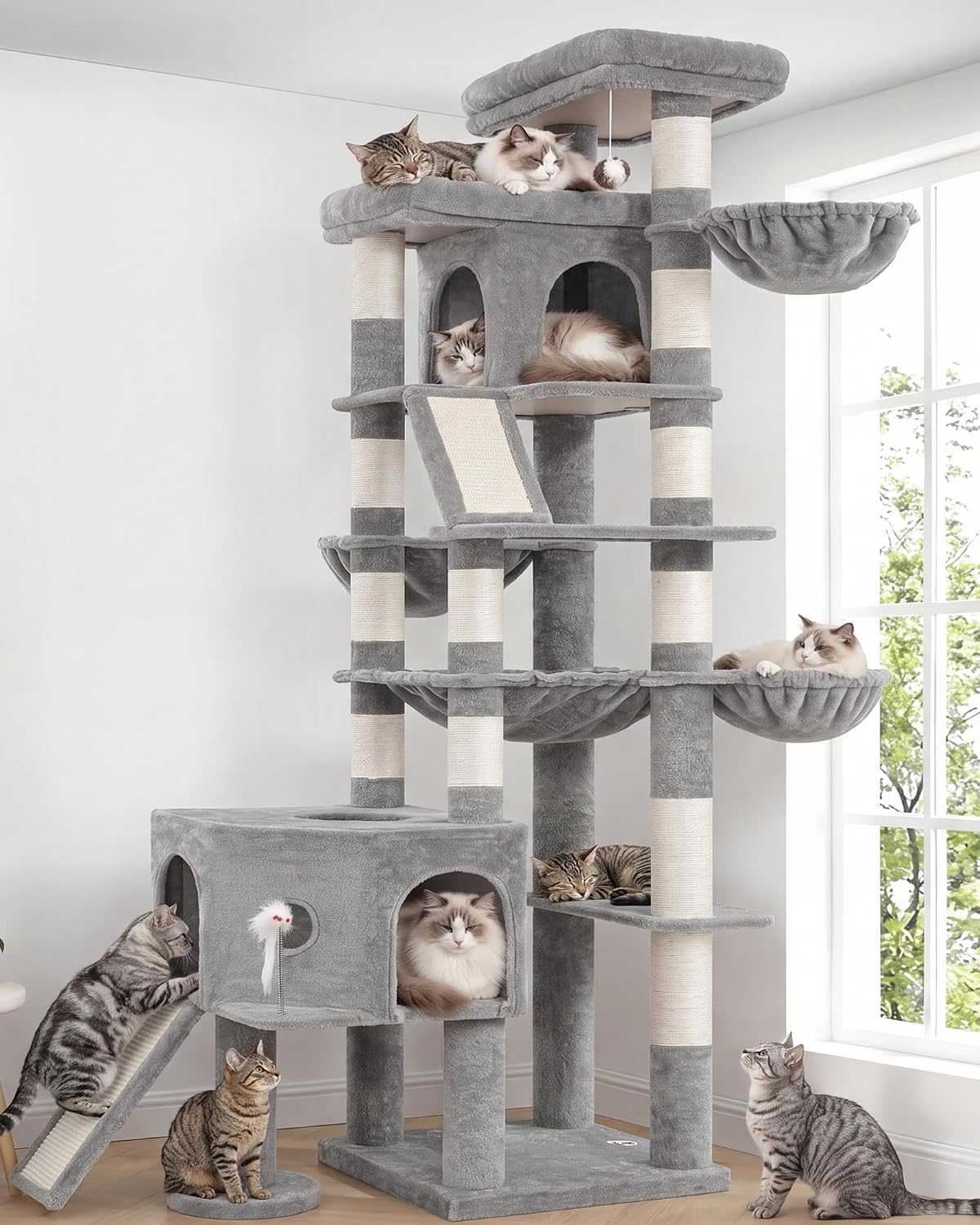 Cat Tree, 83.5" Heavy Duty Cat Tower for Large Cats Adult with Stable Structure, Tall Cat Furniture with 2 Perches, 2