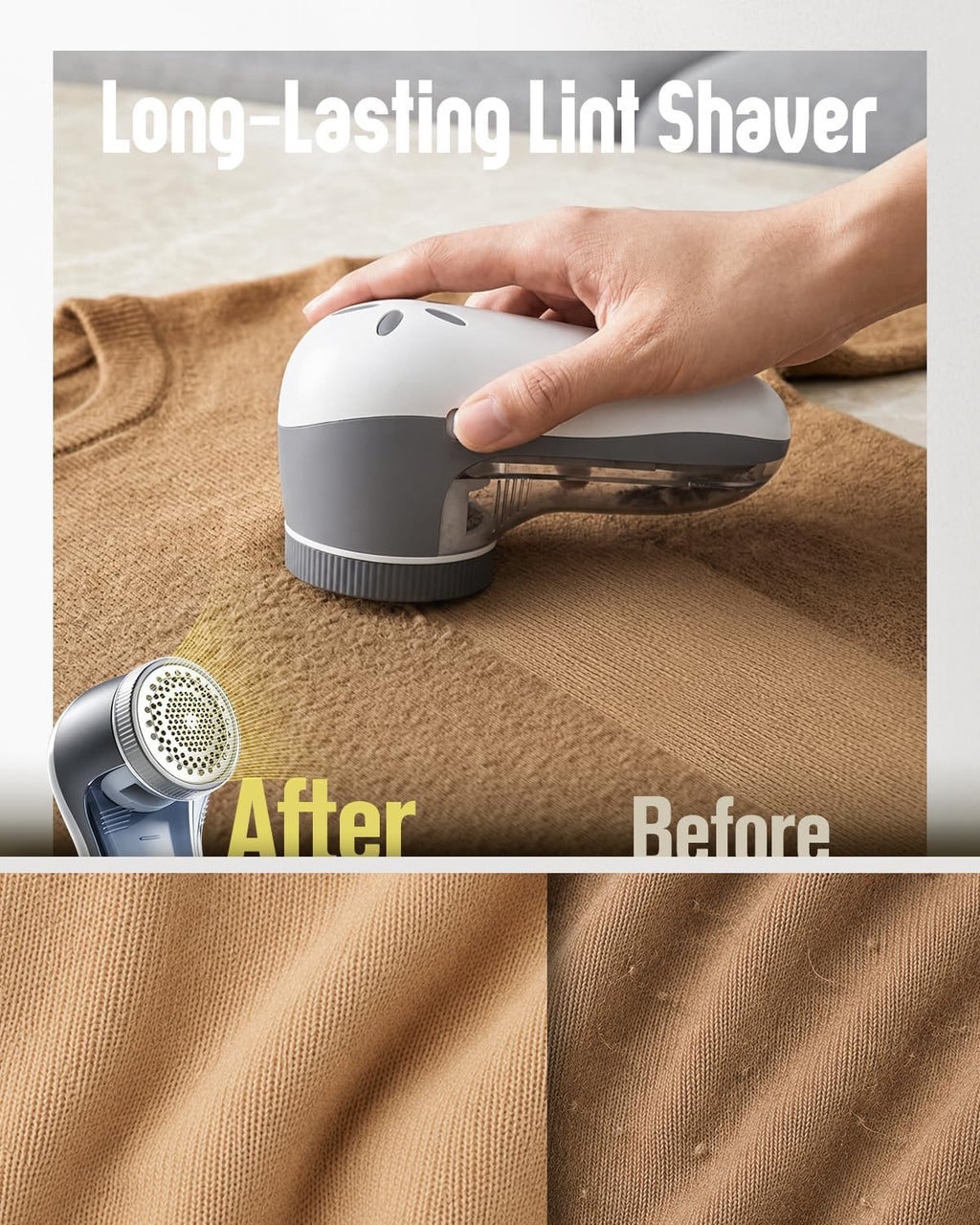 Fabric Shaver, Lint Shaver with 6-Leaf Blade, Rechargeable | Lint Remover with Type-C Fast Charing Port, Sweater