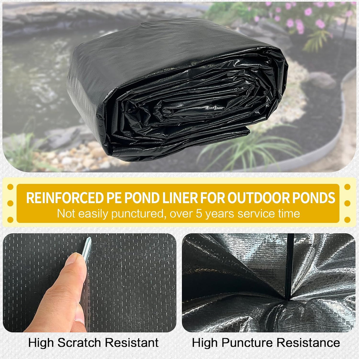 40X40FT Reinforced PE Pond Liner for Fish, Duck Outdoor Ponds(0.82oz/sq ft)