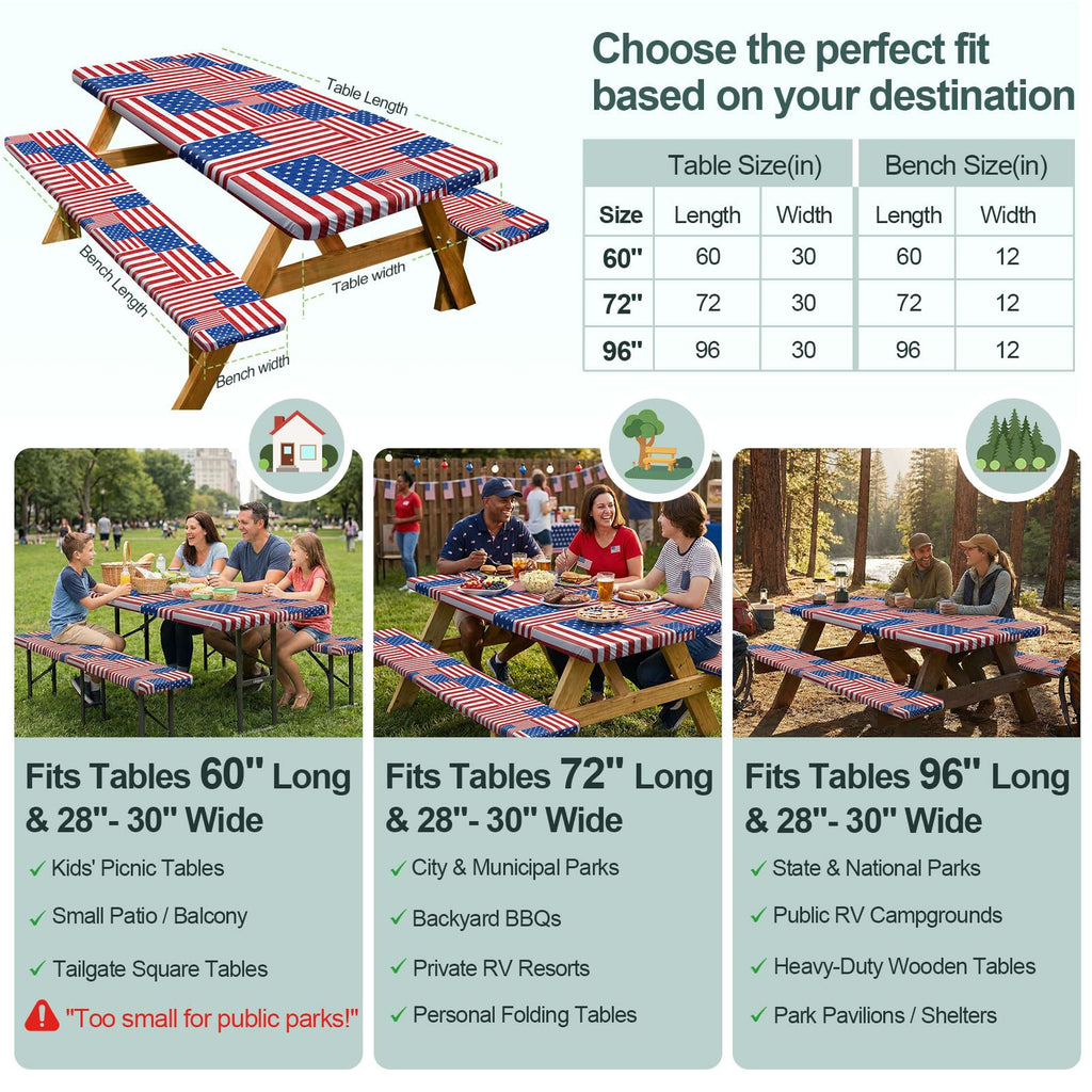 Picnic Table Cover with Bench Covers Camping Essentials Waterproof Windproof Camping Tablecloth with Drawstring Bag