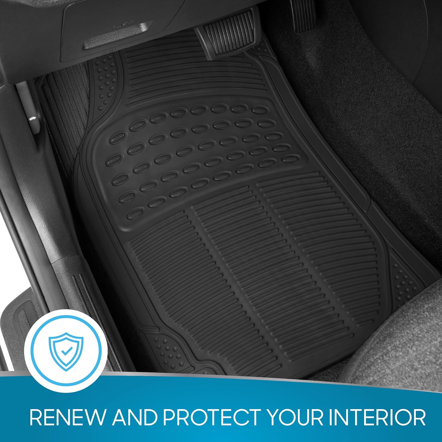 Floor Mats, 4-Piece All-Weather Car Mat with Universal Fit Design, Durable Rubber Car Floor Mats with Capture Ridges