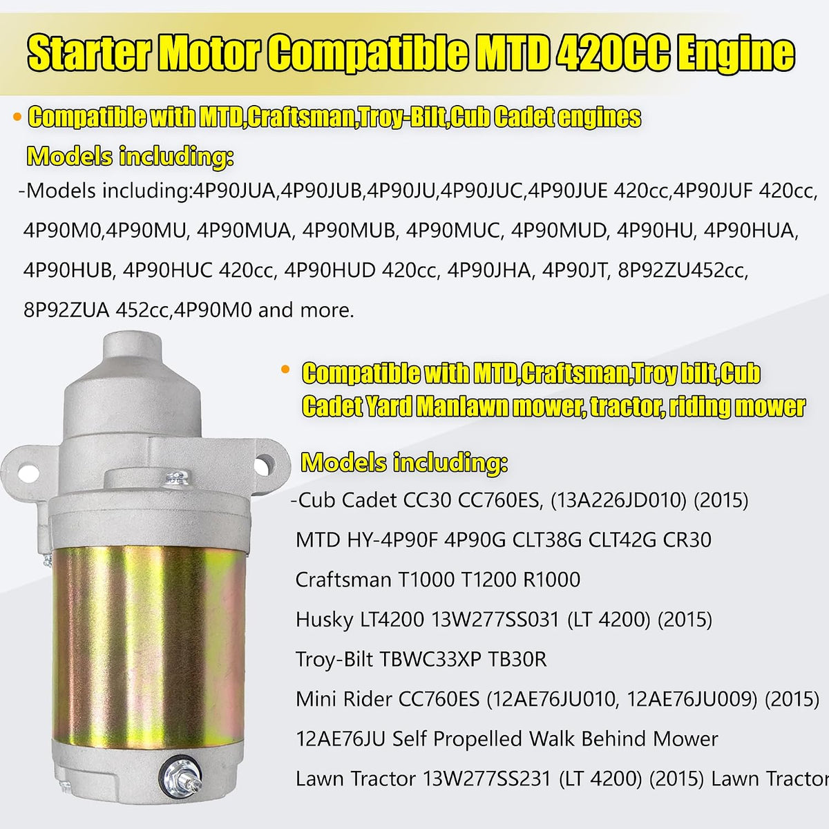 fullas Electric Starter Motor for Craftsman T1000 T1200 Huskee LT4200 OE 751-12207