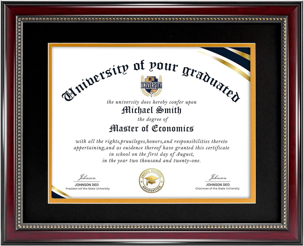 Diploma Frame 8.5 x 11 with Black over Gold Mat or Display 11x14 Diploma Frame 11x14 without Mat, High Definition