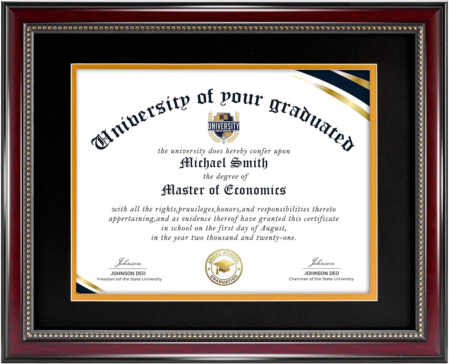 Diploma Frame 8.5 x 11 with Black over Gold Mat or Display 11x14 Diploma Frame 11x14 without Mat, High Definition