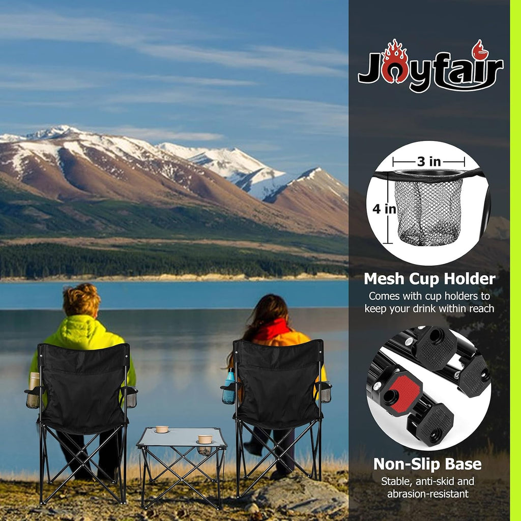 Camping Lawn Chairs & Table Set, Large Beach Chairs for Outside | Portable Folding Camp Chair for Adults, Heavy Duty