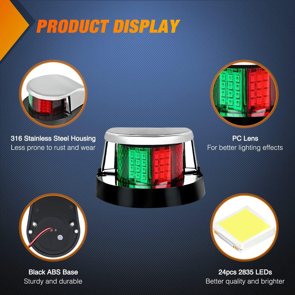 Nilight Marine Boat Navigation Light 24LED Red Green Signals Bow Lights