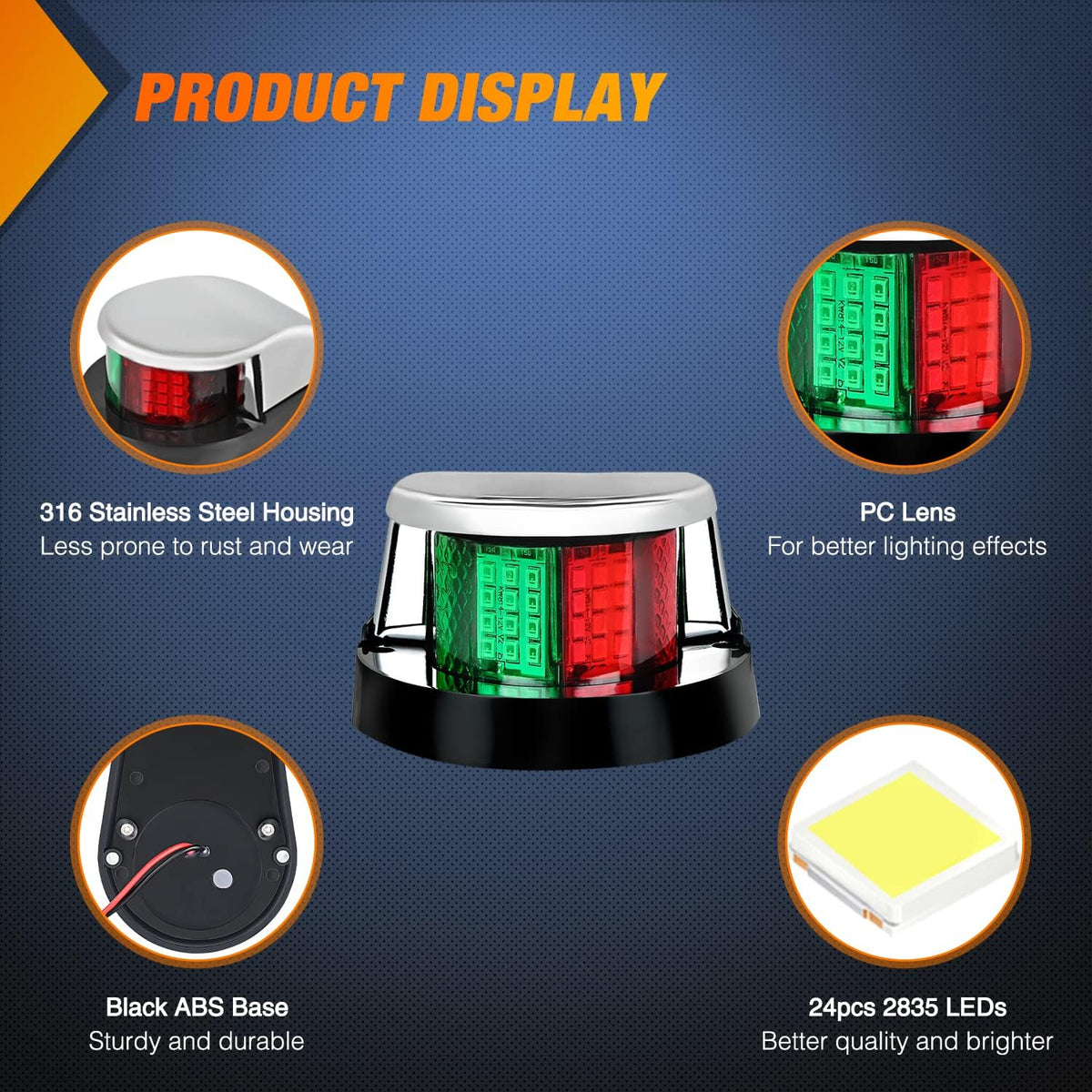 Nilight Marine Boat Navigation Light 24LED Red Green Signals Bow Lights
