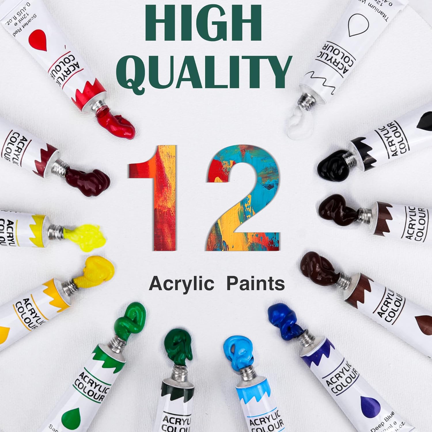 Acrylic Paint Set,Paint Set with 10 Paint Brushes12 Color 12ml Acrylic Paint,1 Palettes and 4 Pcs Canvas for