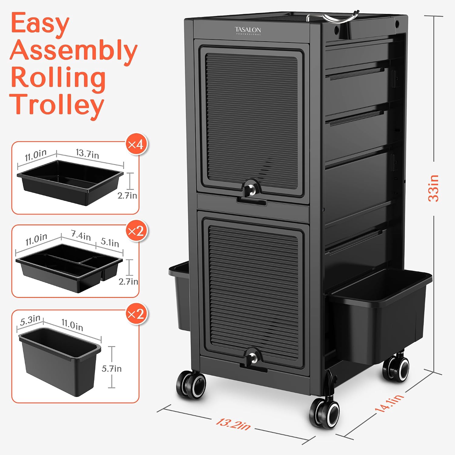 Lockable Salon Trolley Cart with Wheels and 6 Drawers & 2 Bucket | Versatile Salon Cart for Hair Stylist, Salon