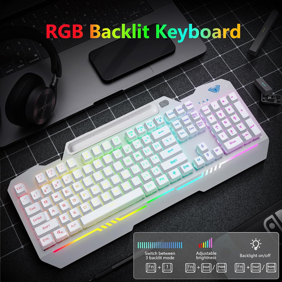 Gaming Keyboard, T102 104 Keys Keyboard and Mouse Combo, USB Wired Computer Keyboards Mechanical Feel Full Size, RGB