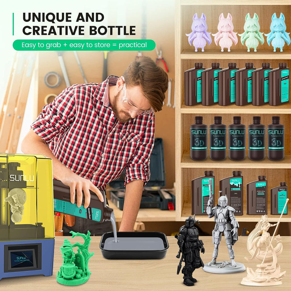 Standard 3D Printer Resin Plus, Fast-Curing Photopolymer Resin for LCD/DLP/SLA Printers, 395-405nm UV, Low Shrinkage