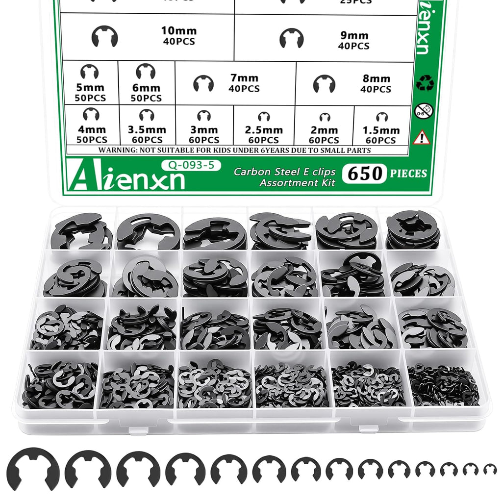 650PCS E Clips Assortment Kit (1.5MM-15MM), 14 Sizes Snap Ring Kit