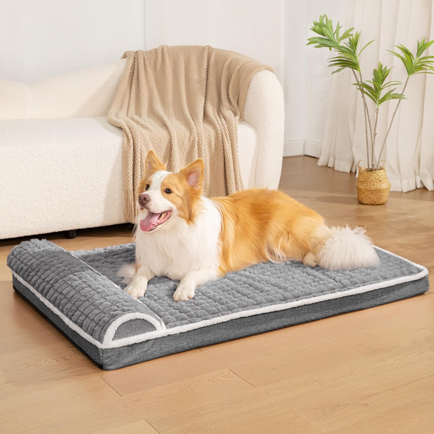 Orthopedic Dog Bed Large Sized Dog with Pillow 36''X24'', Waterproof Soft Comfortable Egg Crate Foam Pet Crate Beds