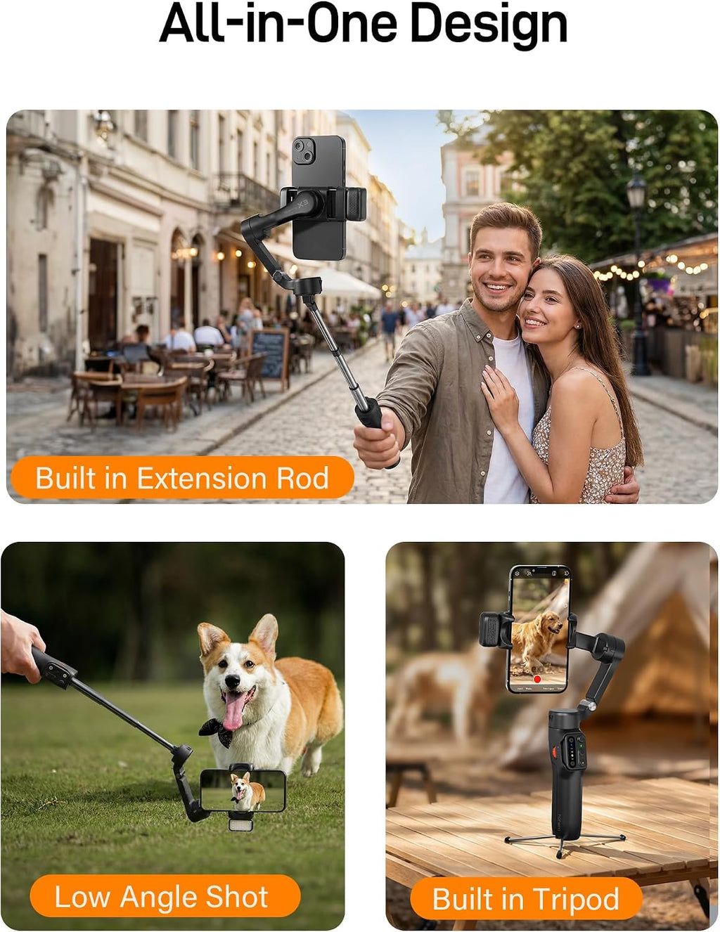 iSteady X3 3-Axis Gimbal Stabilizer for iPhone & Android, Black | Detachable Remote, iSteady 8.0 Anti-Shake, Tripod &