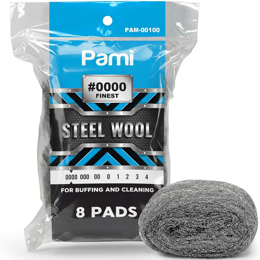 0000 Fine Steel Wool Scrubber Pads for Glass Cleaning & Polishing,8-Pk