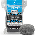 0000 Fine Steel Wool Scrubber Pads for Glass Cleaning & Polishing,8-Pk