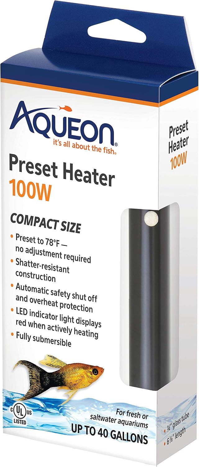 Aquarium Fish Tank Heater, Preset, Up to 30 Gallons, 100 Watts
