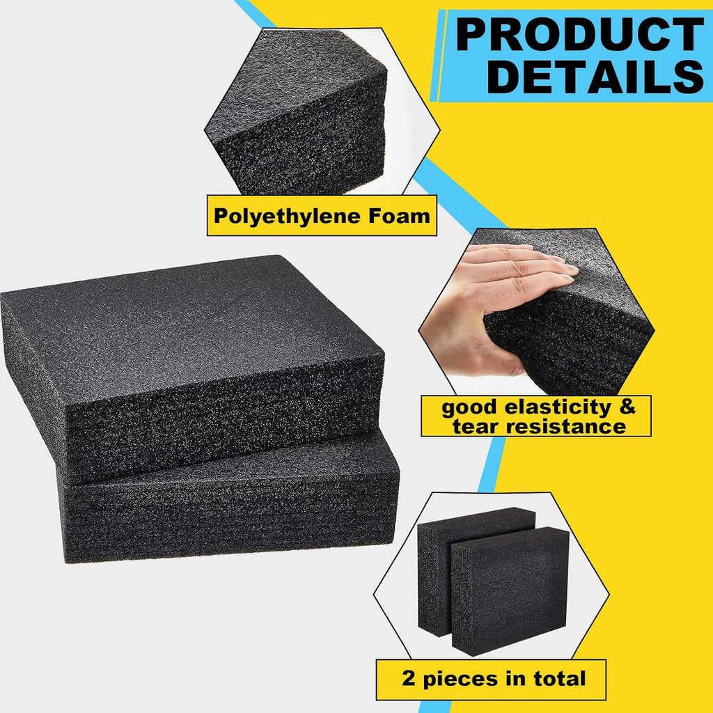 2 Pcs Polyethylene Foam Block, 12" X 10" X 3.125", Black