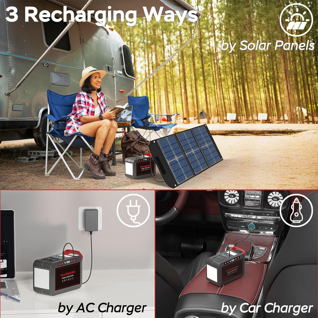 Portable Power Station 300W MARBERO 237Wh Camping Solar Generator Backup Lithium Battery with Pure Sine Wave 110V AC