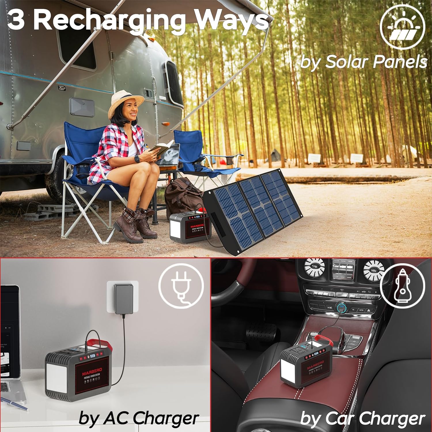 Portable Power Station 300W MARBERO 237Wh Camping Solar Generator Backup Lithium Battery with Pure Sine Wave 110V AC