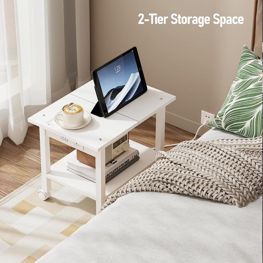 Printer Stand, 2 Tier Rolling Printer Cart with Charging Station | Small Under Desk Printer Table with Wheels for
