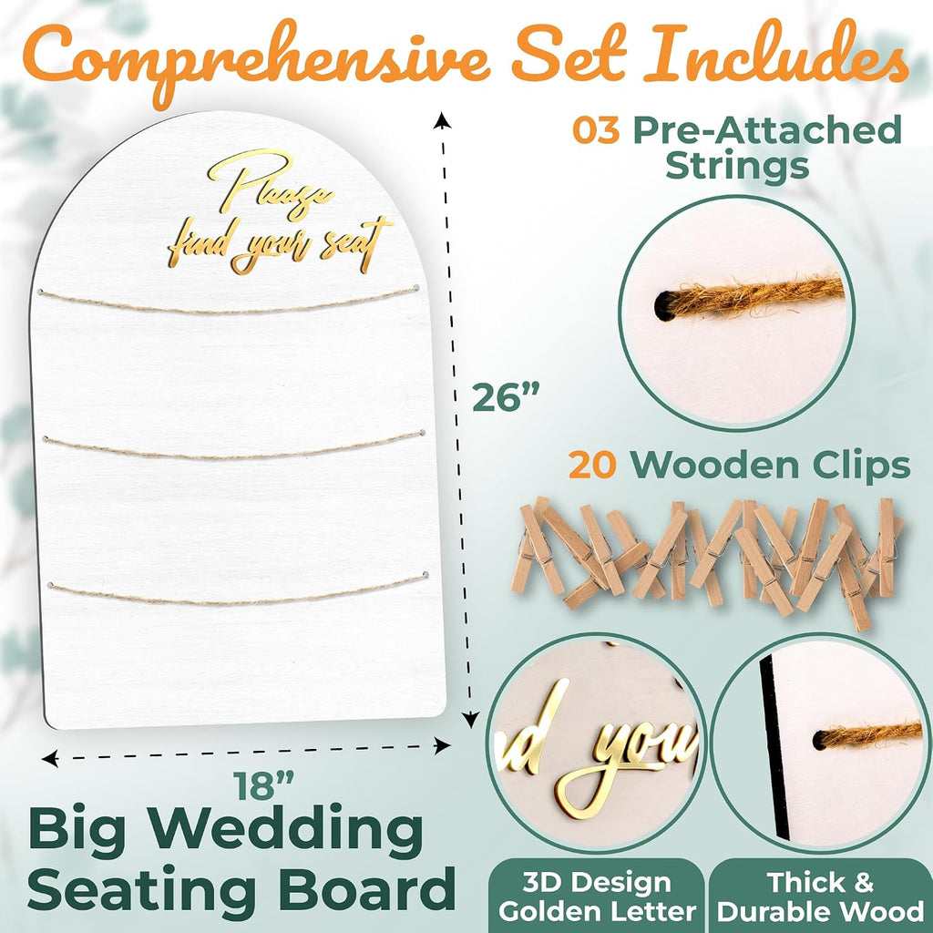 Wedding Seating Chart Board, Wood, 18x26 in, White
