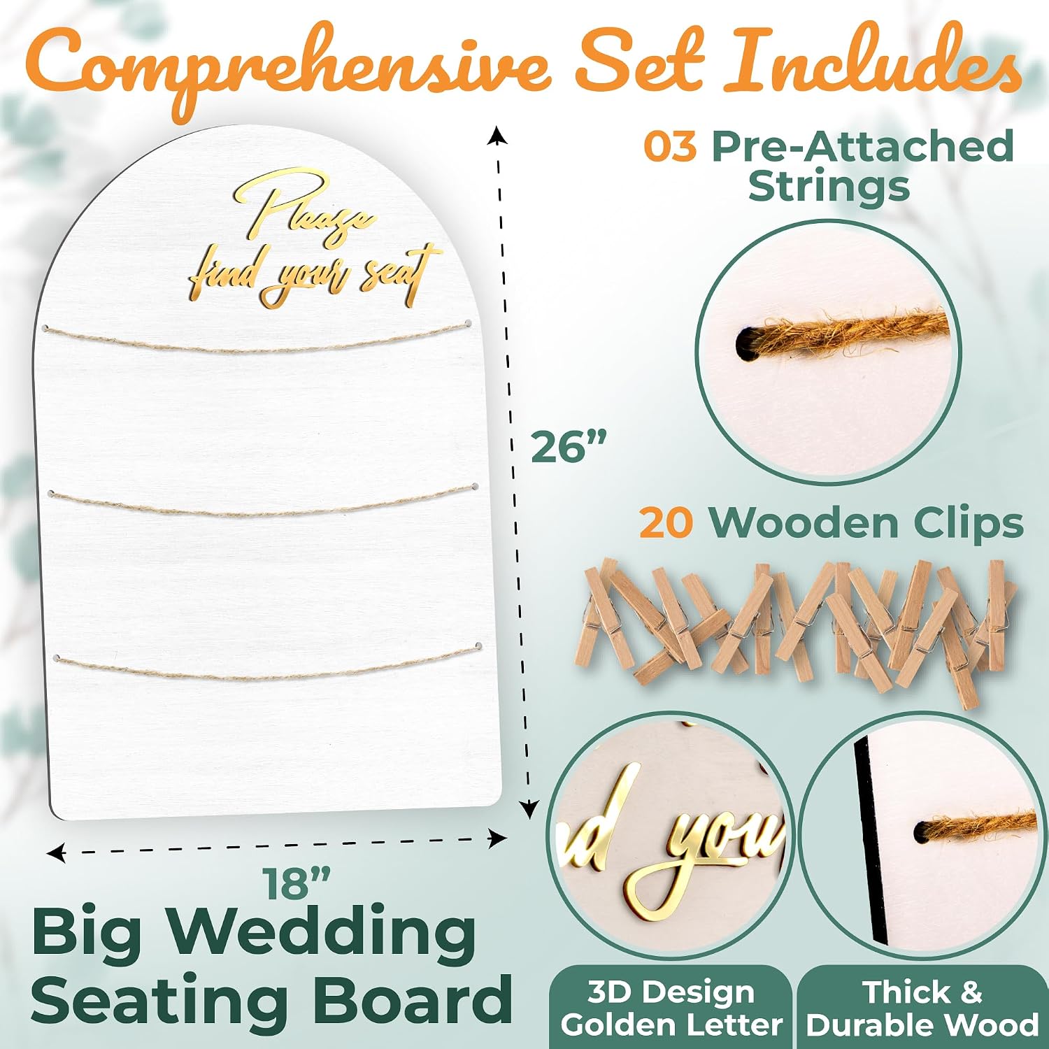 Wedding Seating Chart Board, Wood, 18x26 in, White