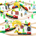 Wooden Train Set with Crane, 60-Pc Track, Boys 3-8 | Magnetic Snap-Together, Fits Thomas Brio Chuggington, Fine-Motor