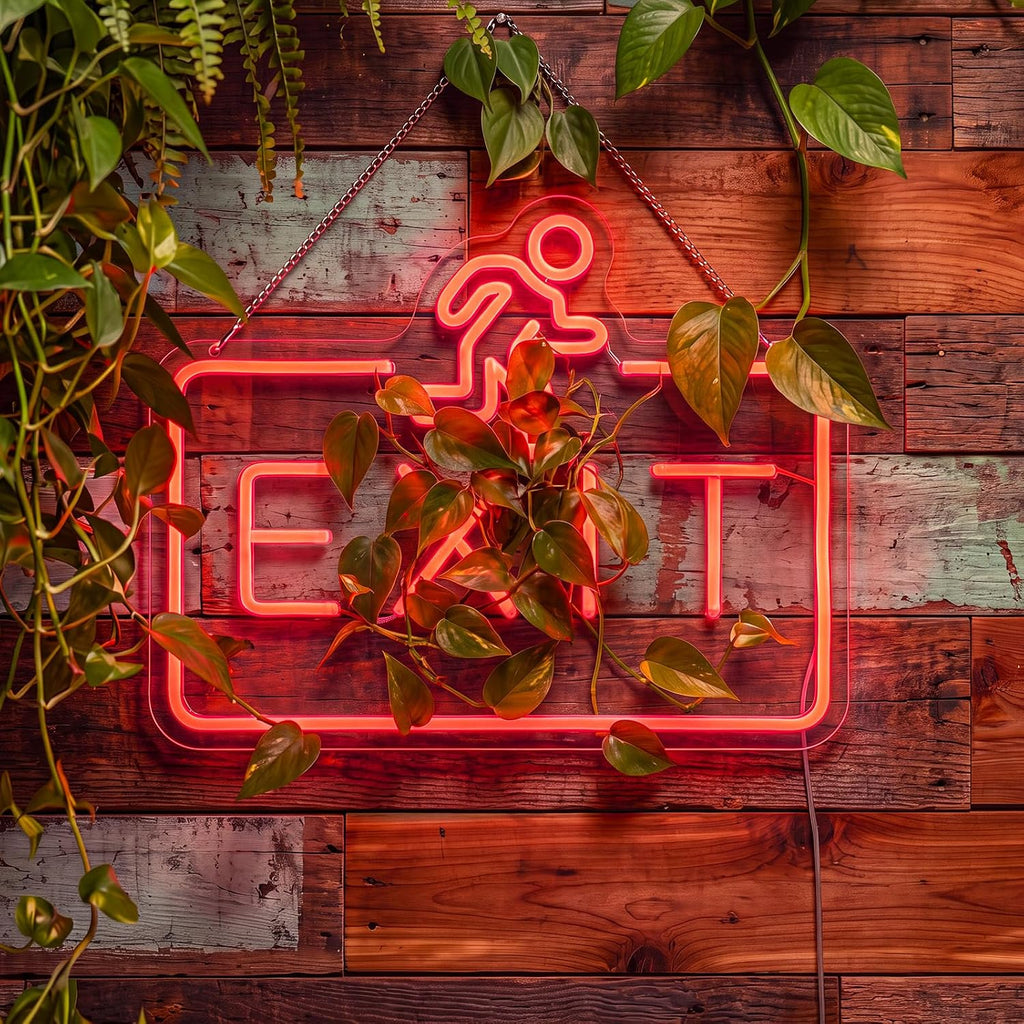 Exit Neon Sign, USB Powered Red LED Light with Figure 16" x 12"